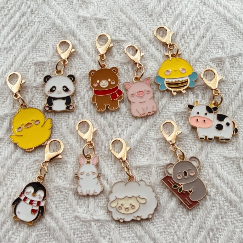 Wedding Yes - 10個入り合金製ドリップオイル漫画動物キーホルダー、バッグ吊り下げアクセサリーに最適、ギフトに最適です。