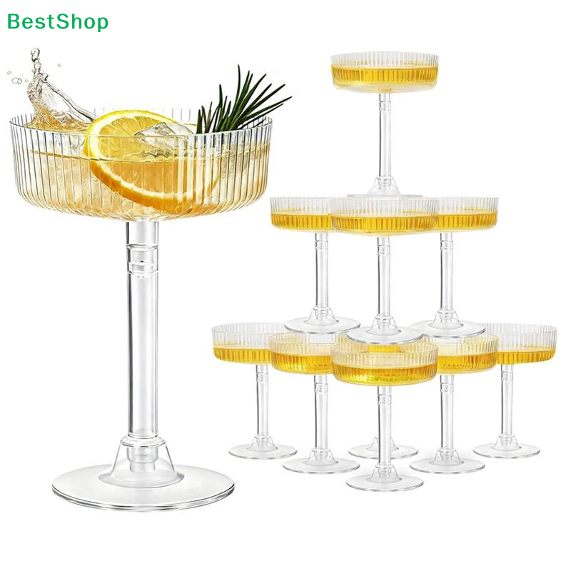 Champagne Tower Set - ☽ 10個入り プラスチック製マティーニグラス デザートカップ クリアトースティングフルート 結婚式のお祝い