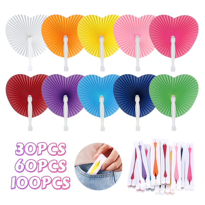 30-100 個多色折りたたみ紙ファン結婚式ハート形ハンドヘ - Wedding Supply List のレビューと価格