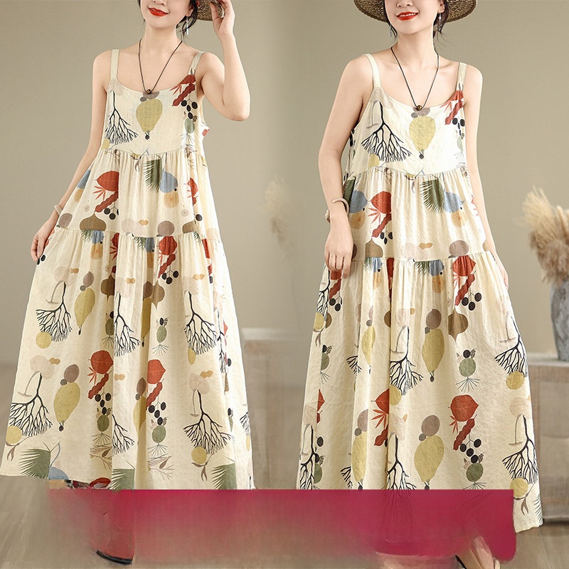 花柄コットンリネンマキシワンピース Aラインスカート ハイウ - Good Floral & Wedding Decor Supply のレビューと価格