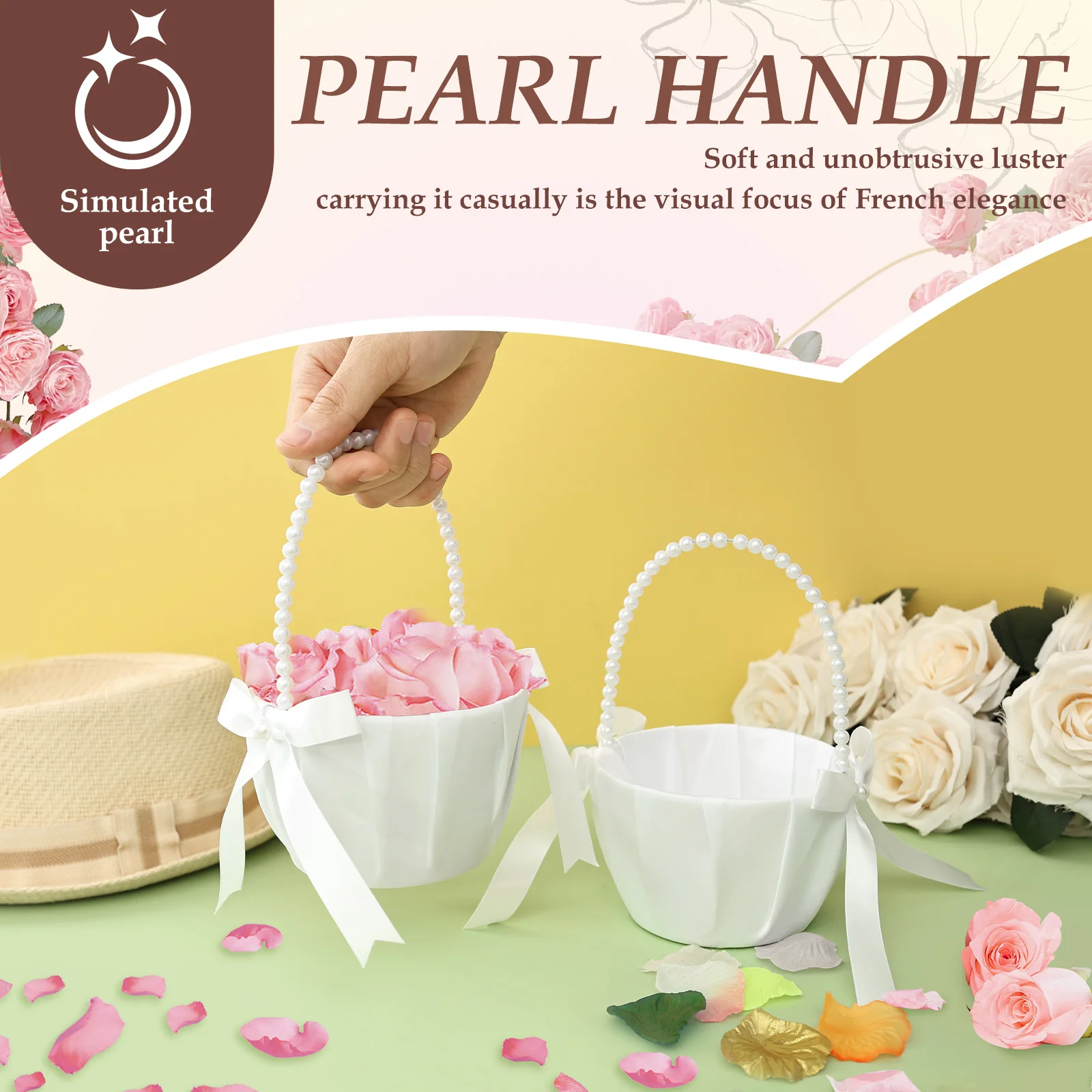 2個セット ウェディングフラワーガールバスケット 蝶結びサテ - Wedding Ceremony Supply のレビューと価格