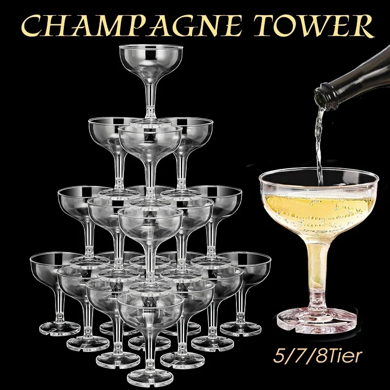 5/7/8段シャンパンタワーグラス 5オンス クリアプラスチ - Champagne Tower Set のレビューと価格