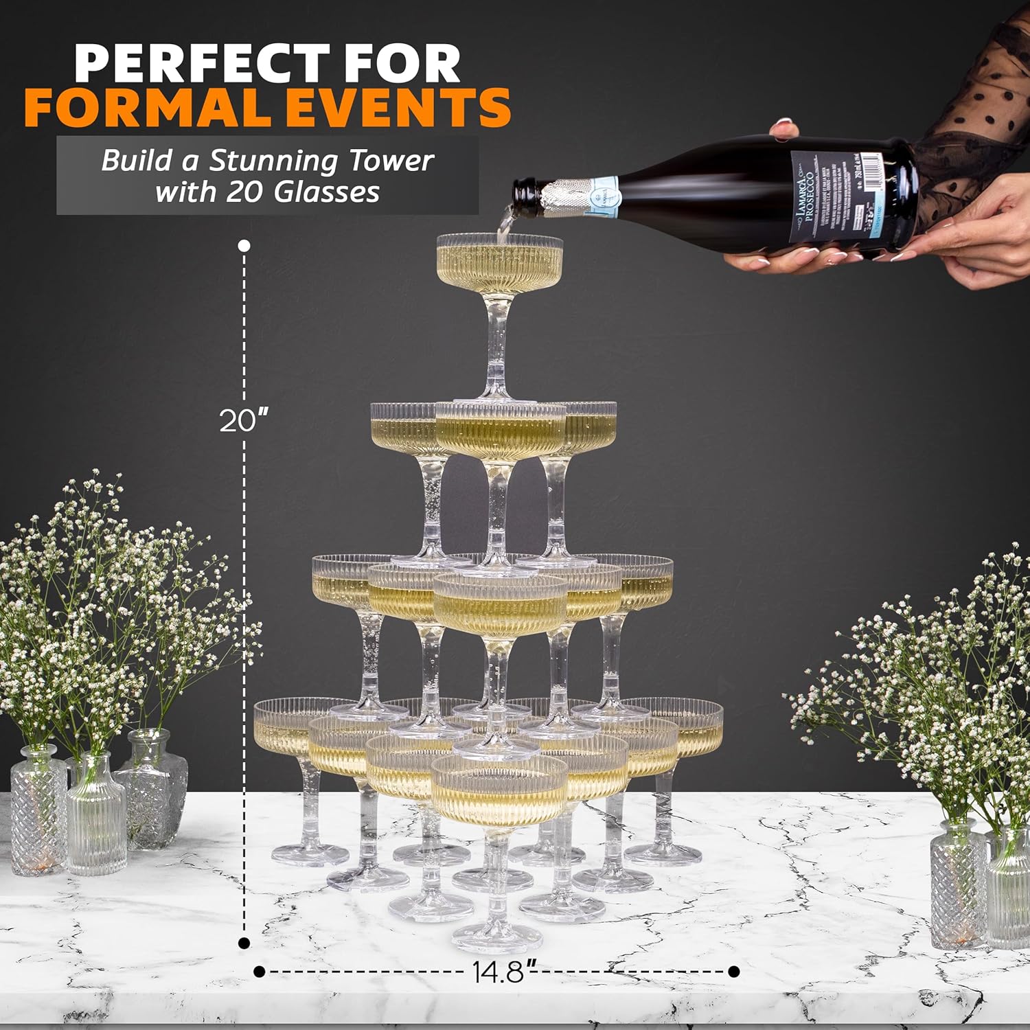 20-60 個のアクリルシャンパンタワー 7 オンスプラスチ - Champagne Tower Set のレビューと価格