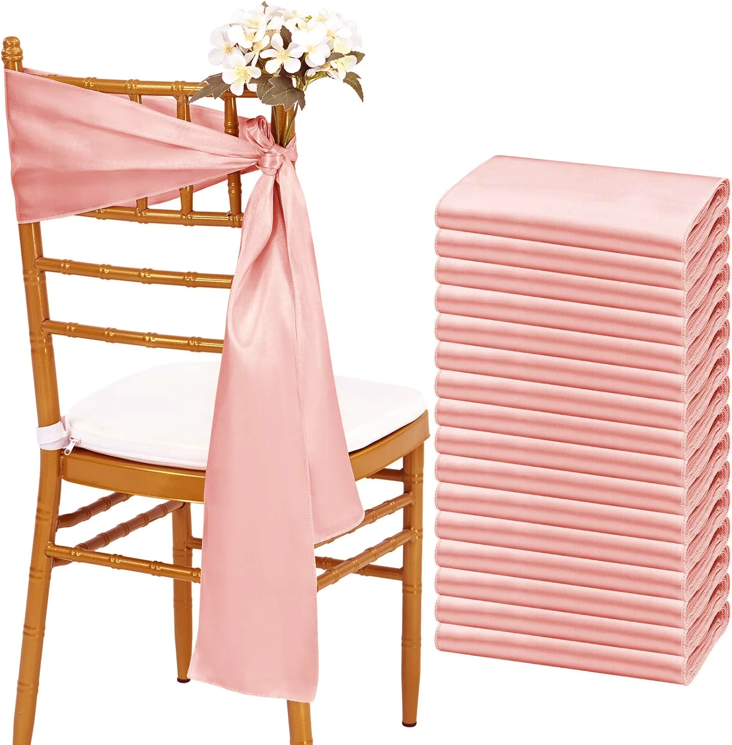 卸売10/50個入りサテンチェアカバー、結びリボン、結婚式の - Wedding Supply Wholesale のレビューと価格