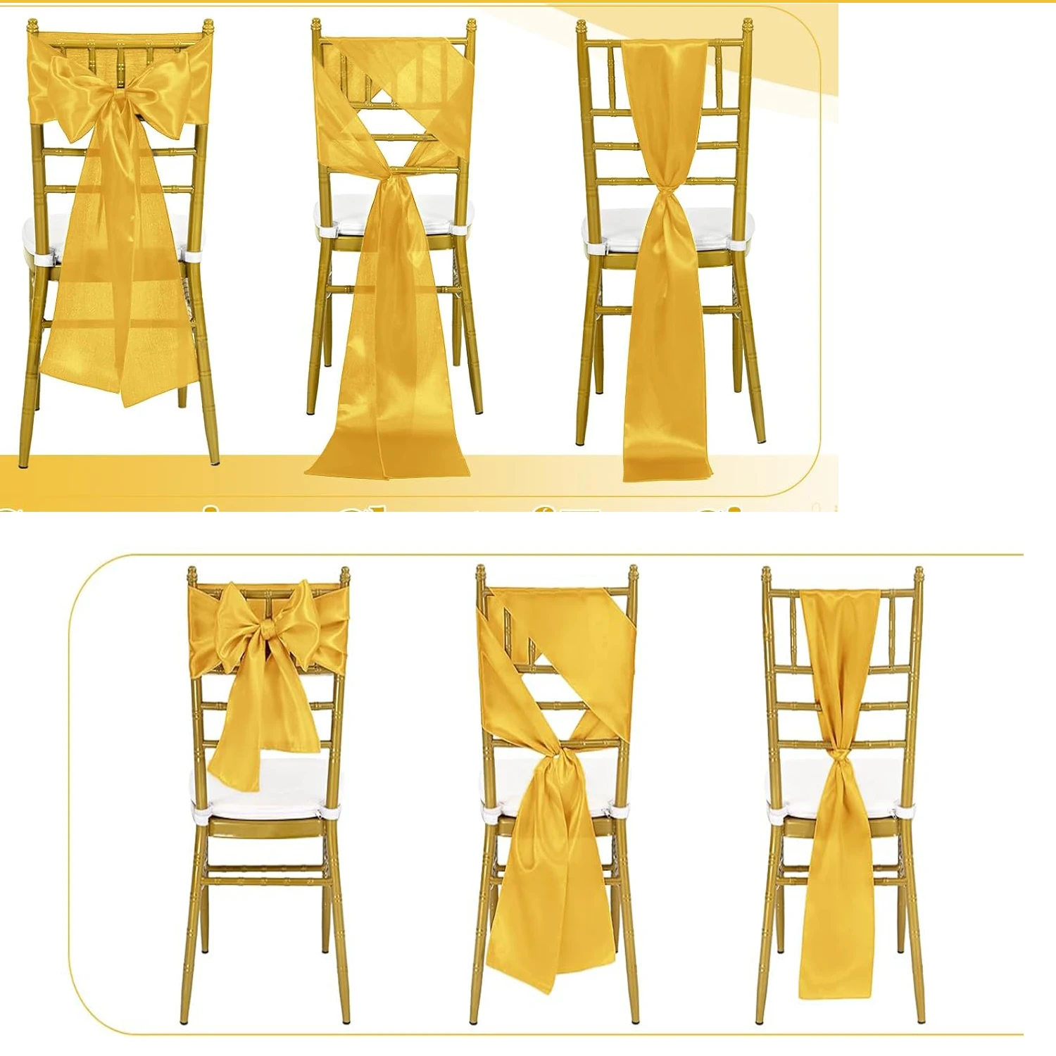 卸売10/50個入りサテンチェアカバー、結びリボン、結婚式の - Wedding Supply Wholesale のレビューと価格